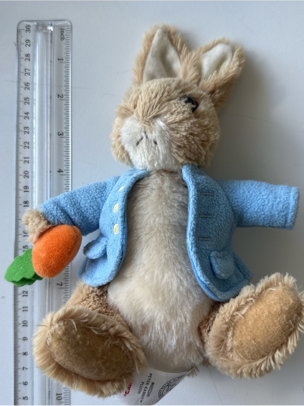 Plush Bunny in Blue Jacket with Orange Carrot